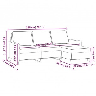 Canapé à 3 places avec repose-pieds Jaune clair 180 cm Tissu