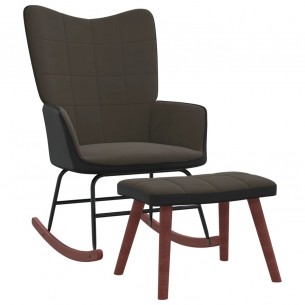 Chaise à bascule avec repose-pied Gris foncé Velours et PVC
