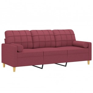Canapé 3 places avec oreillers décoratifs bordeaux 180 cm tissu