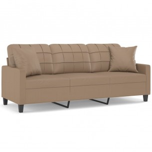 Canapé 3 places avec oreillers cappuccino 180 cm similicuir