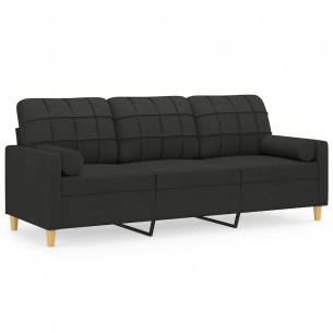 Canapé 3 places avec oreillers décoratifs noir 180 cm tissu