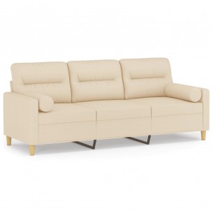 Canapé 3 places avec oreillers décoratifs crème 180 cm tissu