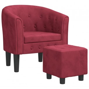 Fauteuil cabriolet avec repose-pied rouge bordeaux velours