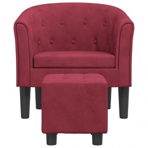 Fauteuil cabriolet avec repose-pied rouge bordeaux velours