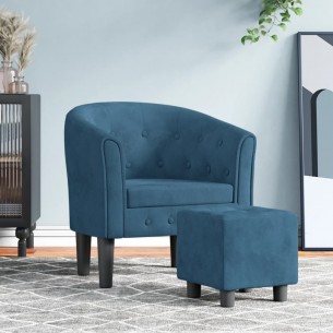 Fauteuil cabriolet avec repose-pied bleu foncé velours
