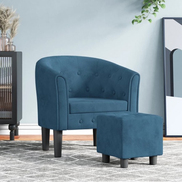 Fauteuil cabriolet avec repose-pied bleu foncé velours