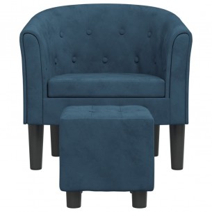 Fauteuil cabriolet avec repose-pied bleu foncé velours