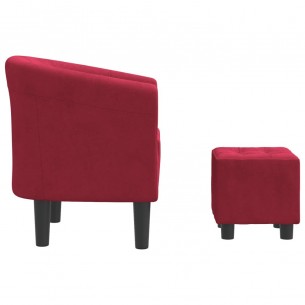 Fauteuil cabriolet avec repose-pied rouge bordeaux velours