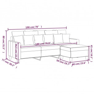 Canapé à 3 places avec repose-pieds Jaune clair 180 cm Tissu