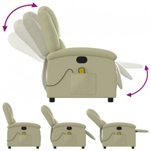 Fauteuil de massage inclinable crème cuir véritable