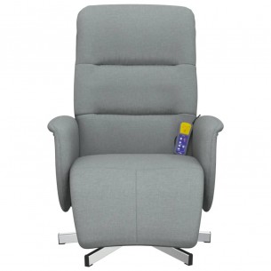 Fauteuil inclinable de massage et repose-pieds gris clair tissu