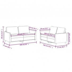 Ensemble de canapés 2 pcs avec coussins Noir Similicuir