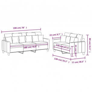 Ensemble de canapés 2 pcs avec coussins Jaune clair Tissu