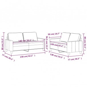 Ensemble de canapés 2 pcs avec coussins Gris clair Velours
