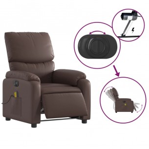 Fauteuil de massage inclinable électrique marron similicuir