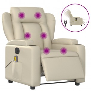 Fauteuil de massage inclinable électrique crème similicuir