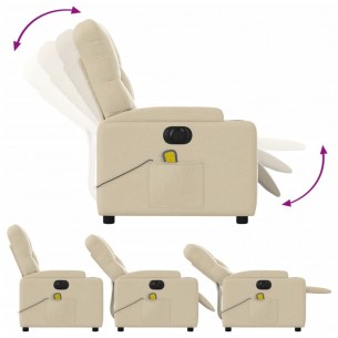 Fauteuil inclinable de massage électrique crème tissu