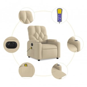 Fauteuil inclinable de massage électrique crème tissu