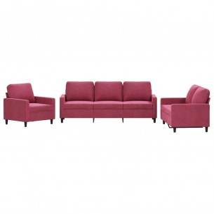 Ensemble de canapés 3 pcs avec coussins Rouge bordeaux Velours