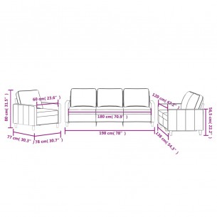 Ensemble de canapés 3 pcs avec coussins Rouge bordeaux Velours
