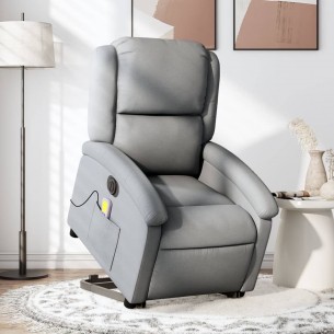 Fauteuil inclinable de massage électrique Gris clair Tissu