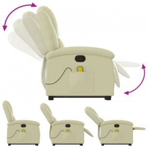 Fauteuil inclinable de massage crème cuir véritable