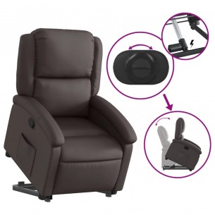 Fauteuil inclinable marron foncé cuir véritable