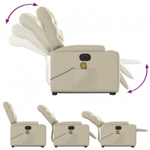 Fauteuil inclinable de massage électrique crème similicuir