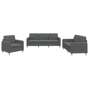 Ensemble de canapés 3 pcs avec coussins Gris foncé Tissu