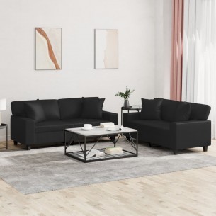 Ensemble de canapés 2 pcs avec coussins noir similicuir