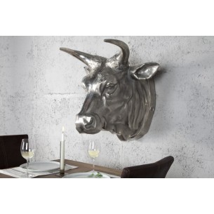 Trophée mural 65 cm en tête de taureau en aluminium argenté