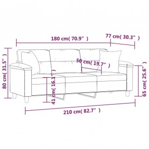 Canapé 3 places avec oreillers crème 180 cm tissu microfibre