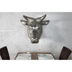 Trophée mural 65 cm en tête de taureau en aluminium argenté