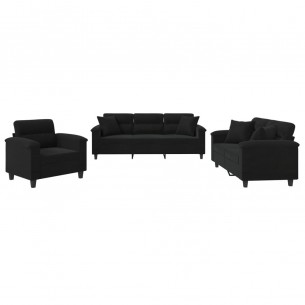 Ensemble de canapés 3 pcs avec coussins Noir Tissu microfibre