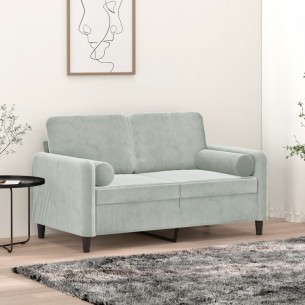 Canapé 2 places avec oreillers gris clair 120 cm velours