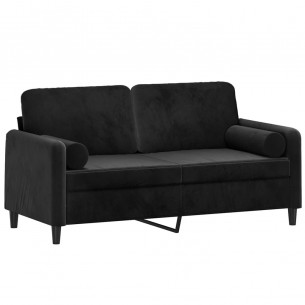 Canapé 2 places avec oreillers décoratifs noir 140 cm velours