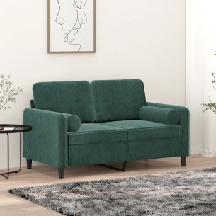 Canapé 2 places avec oreillers vert foncé 120 cm velours