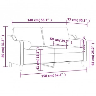 Canapé 2 places avec oreillers gris foncé 140 cm tissu