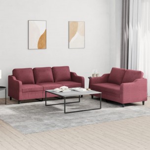 Ensemble de canapés 2 pcs avec coussins Rouge bordeaux Tissu