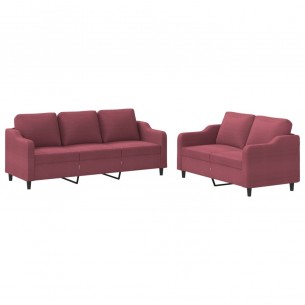 Ensemble de canapés 2 pcs avec coussins Rouge bordeaux Tissu