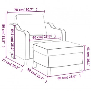 Fauteuil avec repose-pied Jaune clair 60 cm Tissu