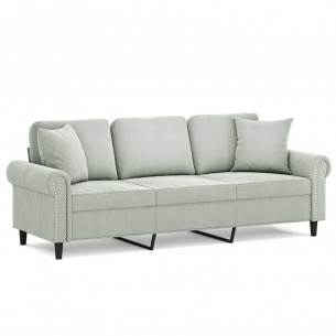 Canapé 3 places avec oreillers gris clair 180 cm velours