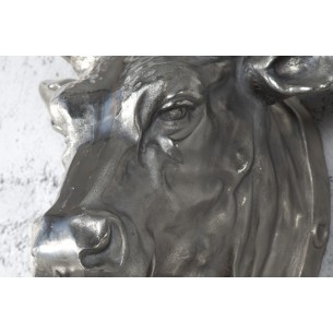 Trophée mural 65 cm en tête de taureau en aluminium argenté