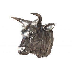 Trophée mural 65 cm en tête de taureau en aluminium argenté