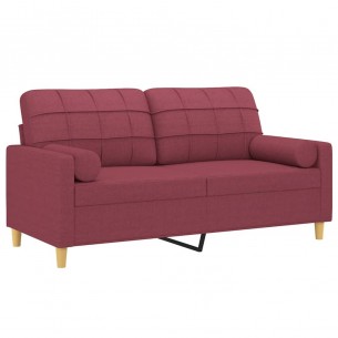 Canapé 2 places avec oreillers bordeaux 140 cm tissu