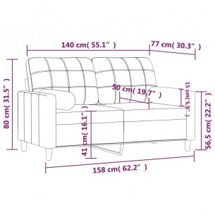 Canapé 2 places avec oreillers gris foncé 140 cm tissu