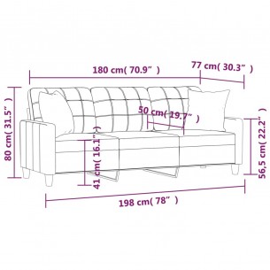 Canapé 3 places avec oreillers bordeaux 180 cm similicuir