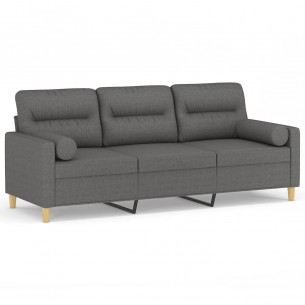Canapé 3 places avec oreillers gris foncé 180 cm tissu