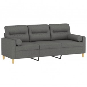 Canapé 3 places avec oreillers gris foncé 180 cm tissu
