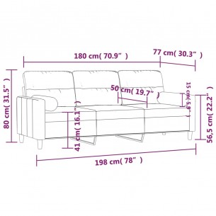 Canapé 3 places avec oreillers gris foncé 180 cm tissu